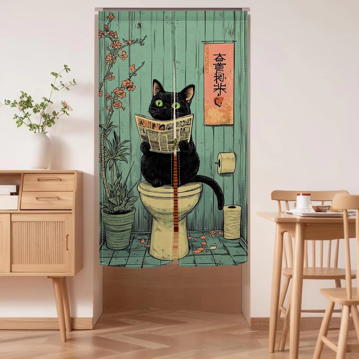 Japan Bathroom.Home - VIKAMA 재미있는 검은 고양이 반 커튼,
