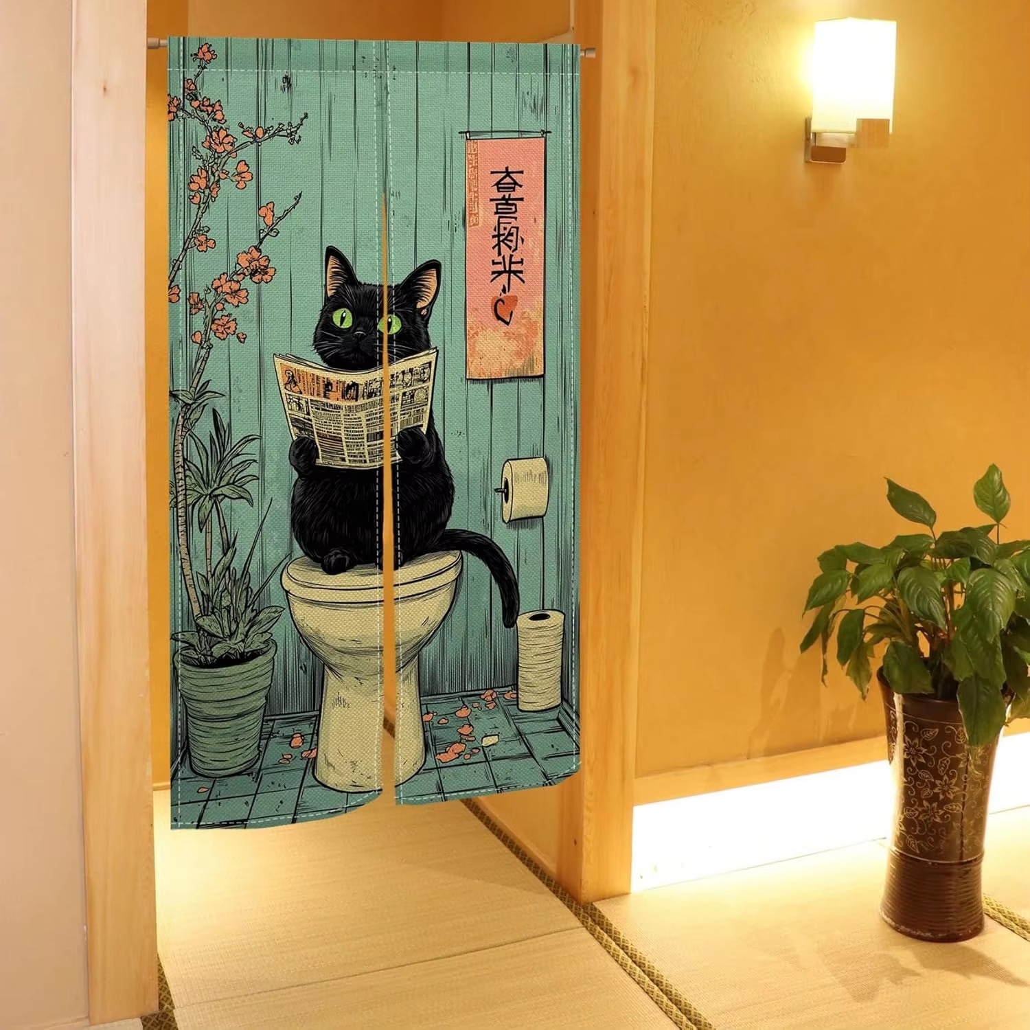 VIKAMA 재미있는 검은 고양이 반 커튼, 욕실용 프 - Japan Bathroom.Home 리뷰 및 가격
