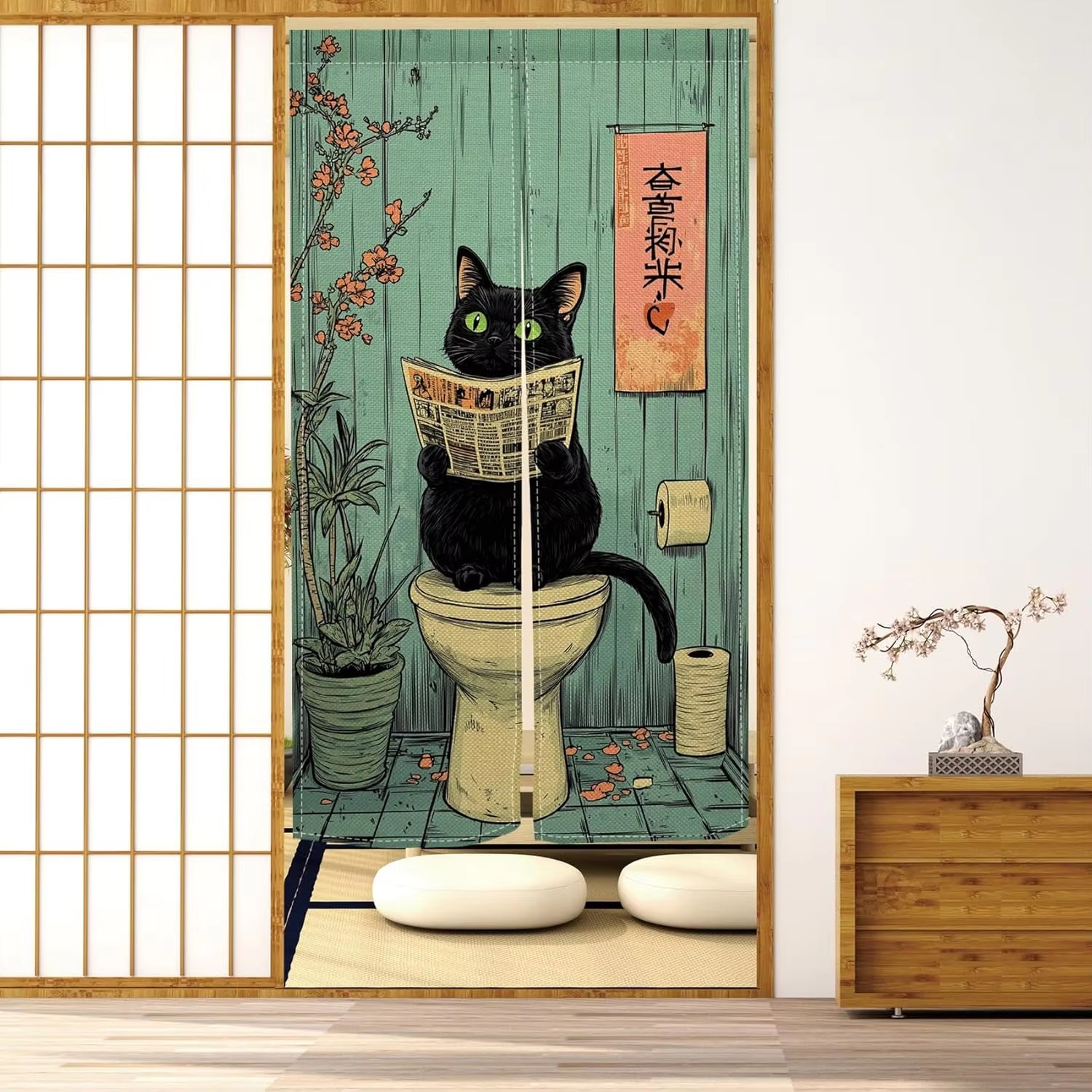 VIKAMA 재미있는 검은 고양이 반 커튼, 욕실용 프 - Japan Bathroom.Home 리뷰 및 가격