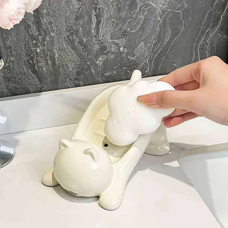 귀여운 고양이 모양 배수 비누 홀더 용기, 부드러운 플 - Glass Soap Dish 리뷰 및 가격