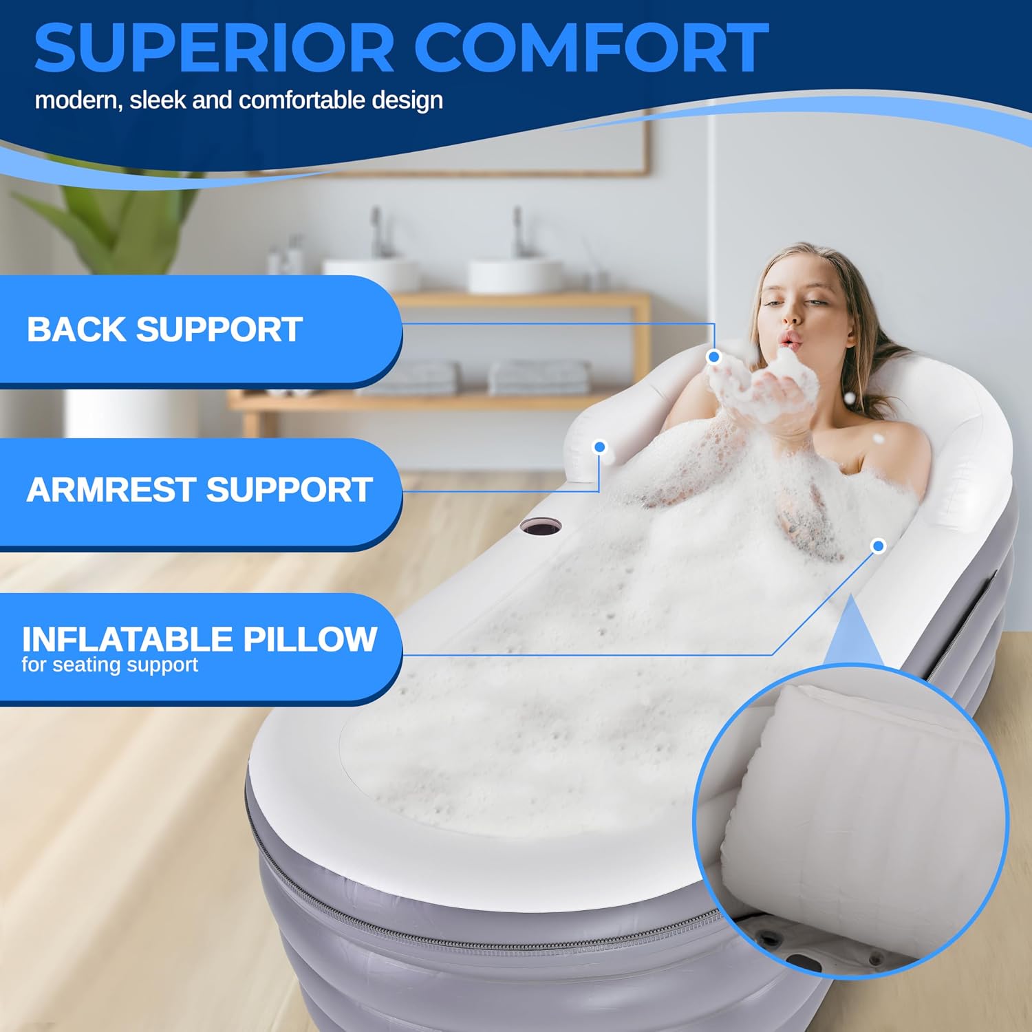 버블 마사지 매트가 있는 스파 욕조 - 베개, 컵홀더, - Bathtub Pillow Inflatable 리뷰 및 가격